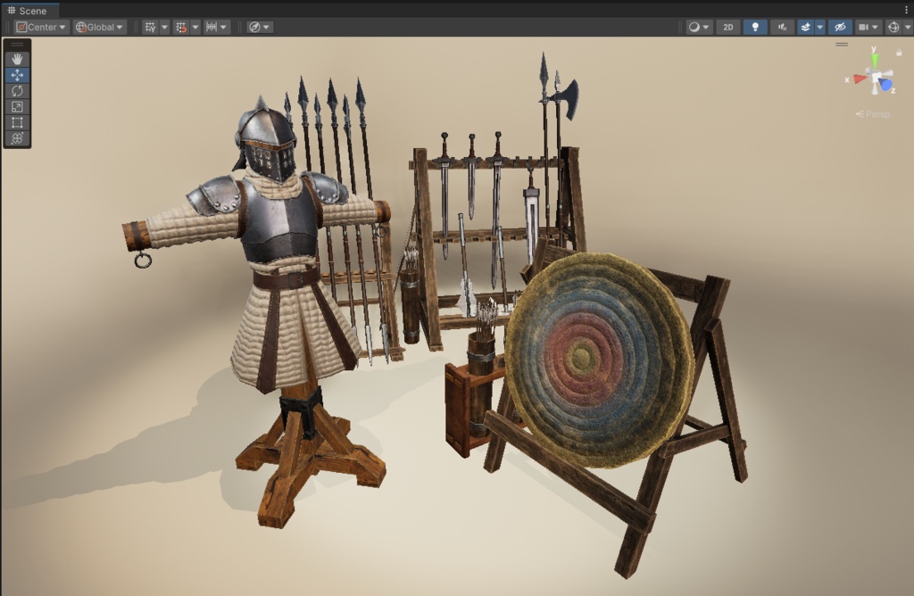 【3D小物】ファンタジー騎士団の訓練場セットVol.1|武器9種・小物5点