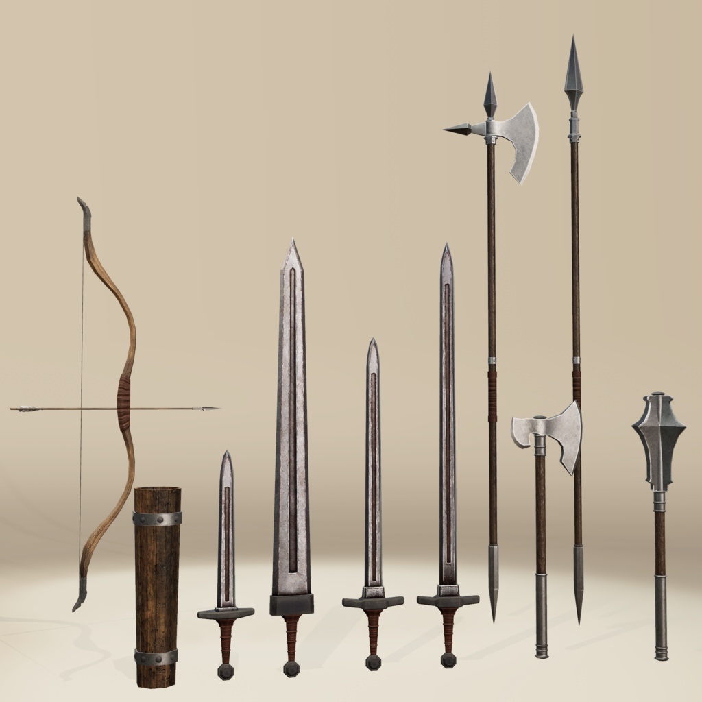 【3D小物】ファンタジー騎士団の訓練場セットVol.1|武器9種・小物5点