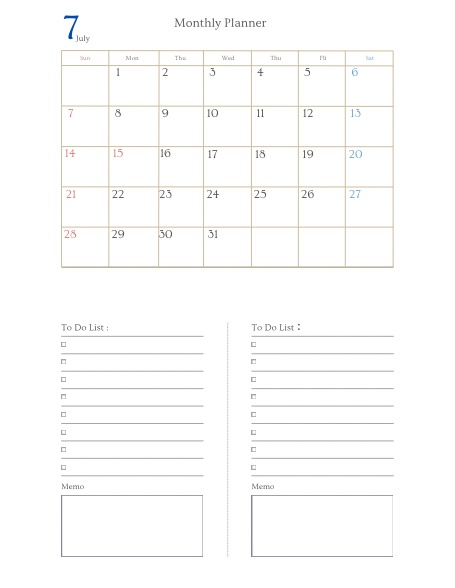 7月 デジタルプランナー