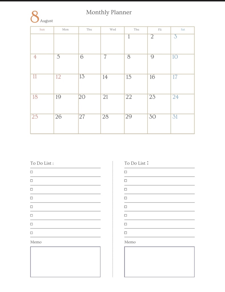 8月 デジタルプランナー