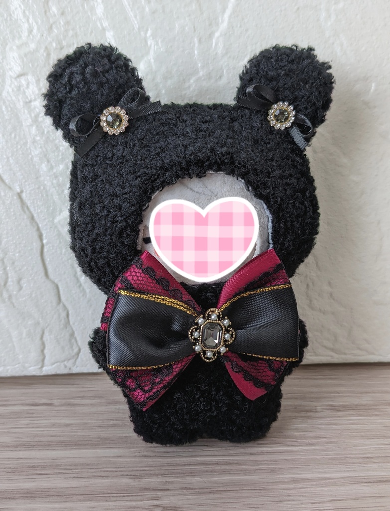 ぬい着ぐるみ♡黒くま♡黒×ボルドーりぼん♡10～12cm用
