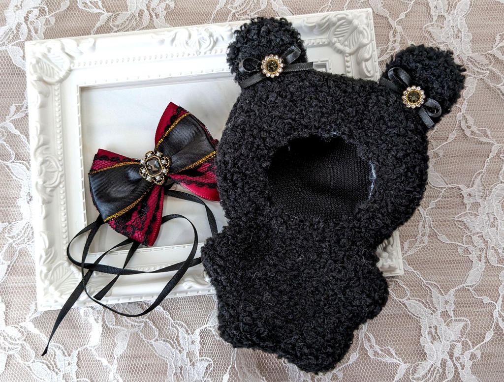 ぬい着ぐるみ♡黒くま♡黒×ボルドーりぼん♡10~12cm用