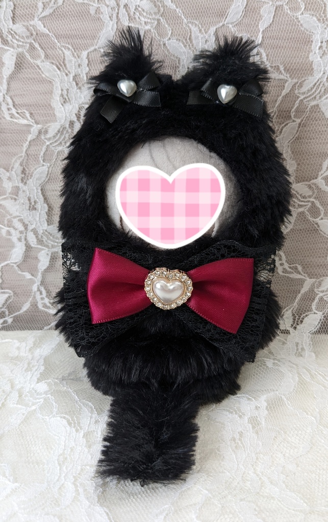 ぬい着ぐるみ♡黒ネコ♡黒×ボルドーりぼん♡10~12cm用