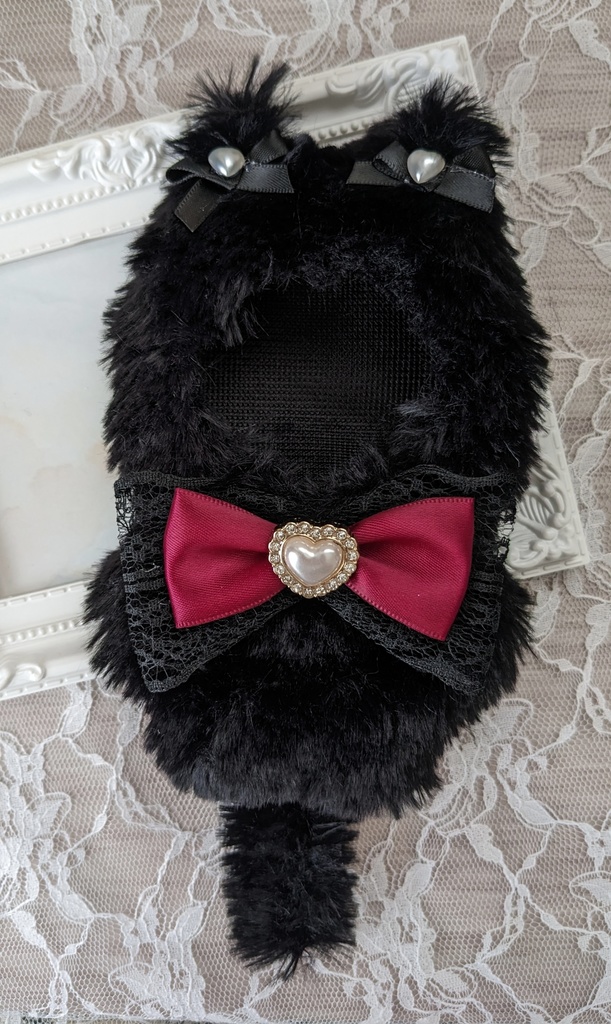 ぬい着ぐるみ♡黒ネコ♡黒×ボルドーりぼん♡10~12cm用