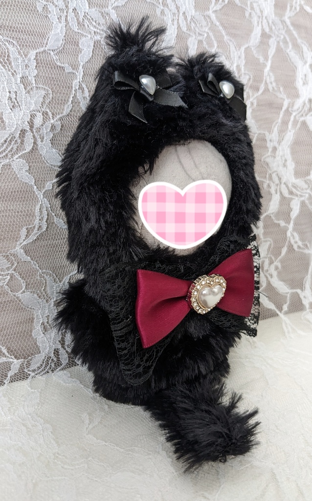ぬい着ぐるみ♡黒ネコ♡黒×ボルドーりぼん♡10~12cm用