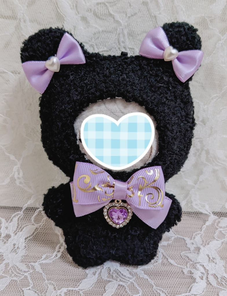 ぬい着ぐるみ♡黒くま♡パープルりぼん♡10～12cm用