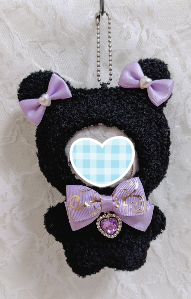 ぬい着ぐるみ♡黒くま♡パープルりぼん♡10~12cm用