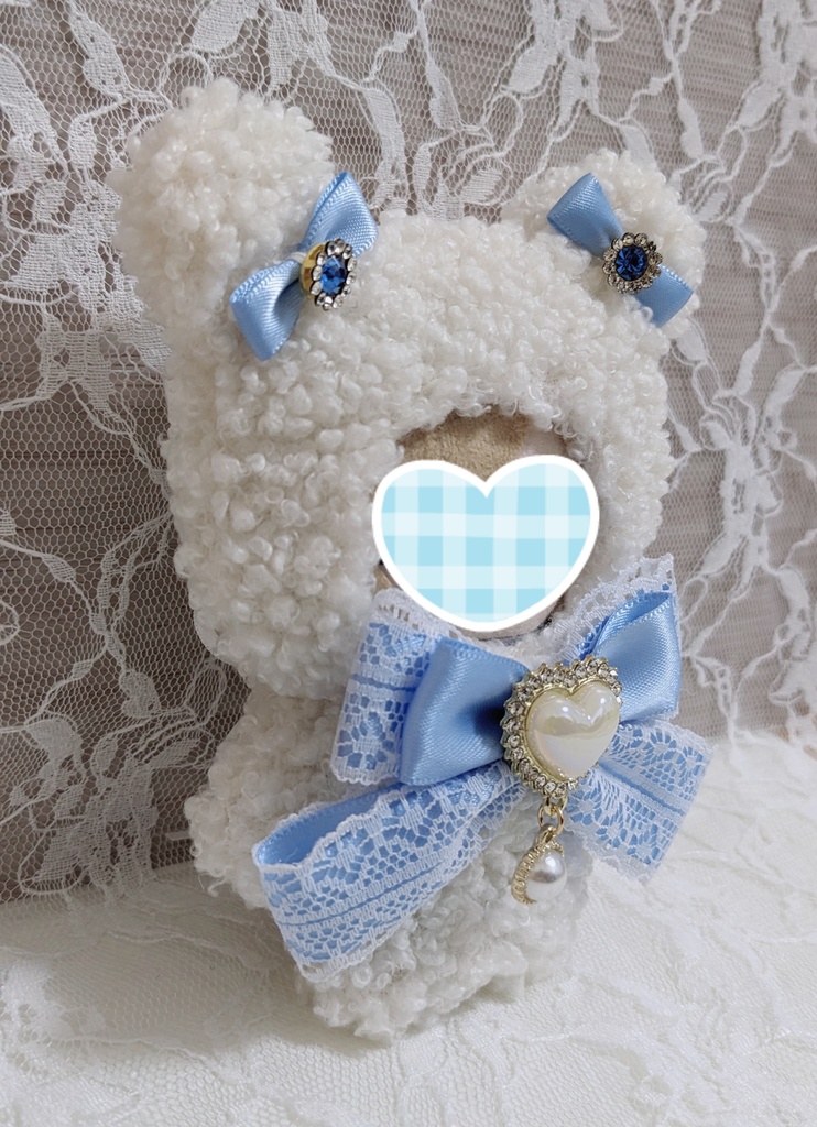 ぬい着ぐるみ♡白くま♡ライトブルーりぼん♡10~12cm用