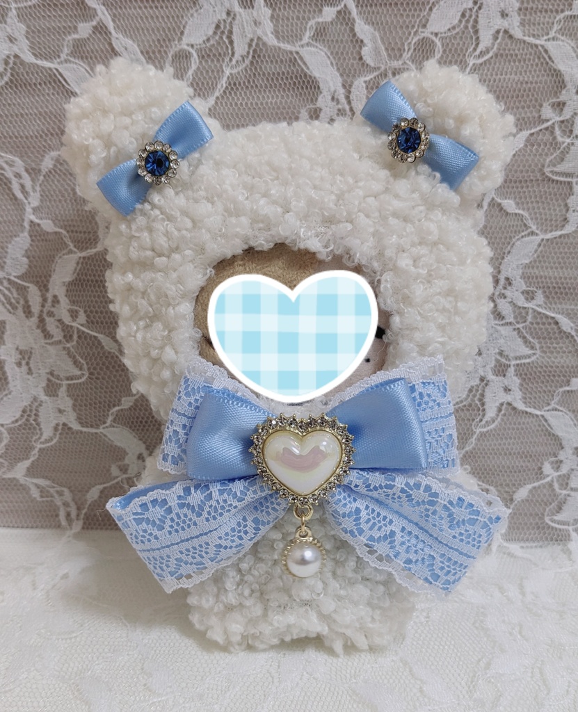 ぬい着ぐるみ♡白くま♡ライトブルーりぼん♡10～12cm用