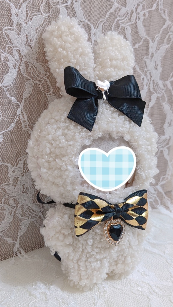 ぬい着ぐるみ♡白うさぎ♡カーニバル ブラックりぼん♡10~12cm用