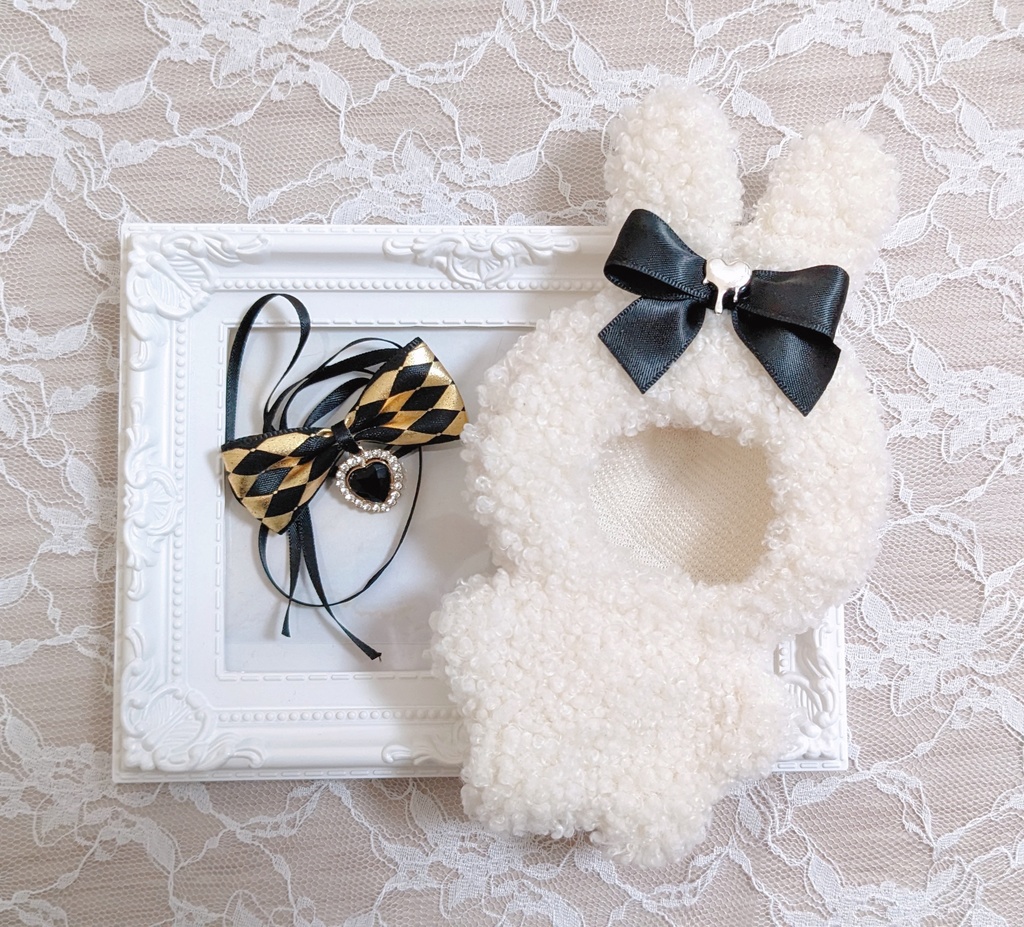 ぬい着ぐるみ♡白うさぎ♡カーニバル ブラックりぼん♡10~12cm用