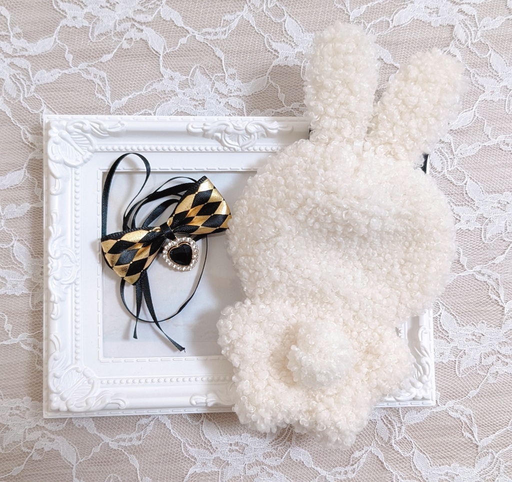 ぬい着ぐるみ♡白うさぎ♡カーニバル ブラックりぼん♡10~12cm用