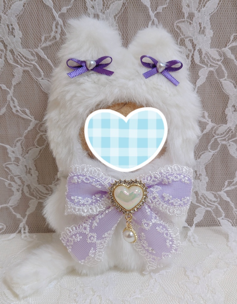 ぬい着ぐるみ♡白ねこ♡パープルりぼん♡10~12cm用