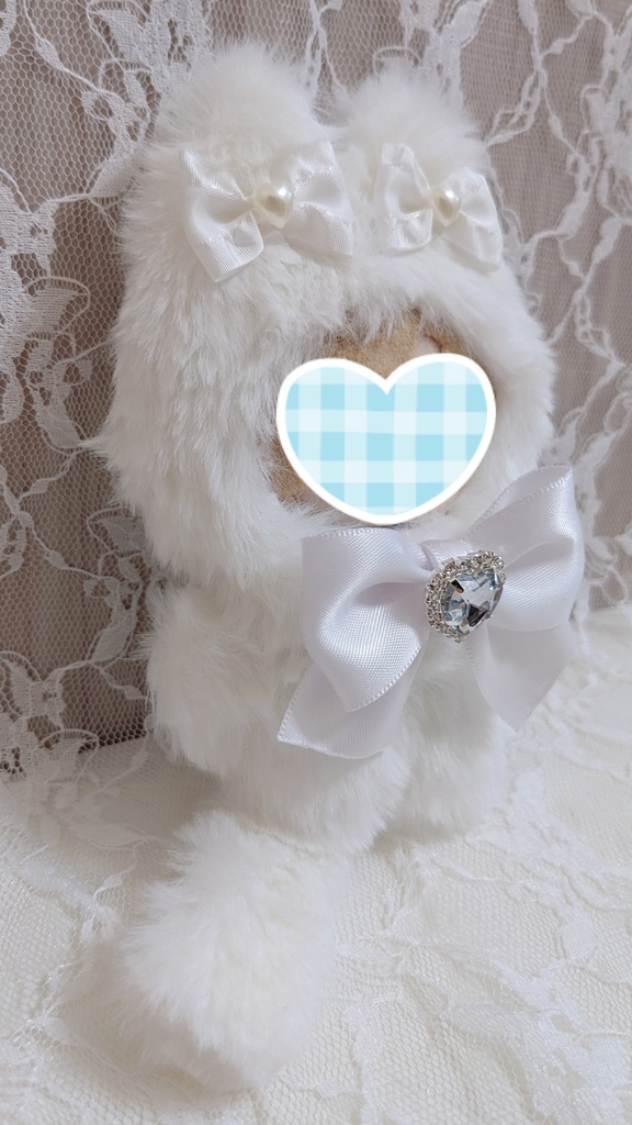 ぬい着ぐるみ♡白ねこ♡白りぼん♡10~12cm用