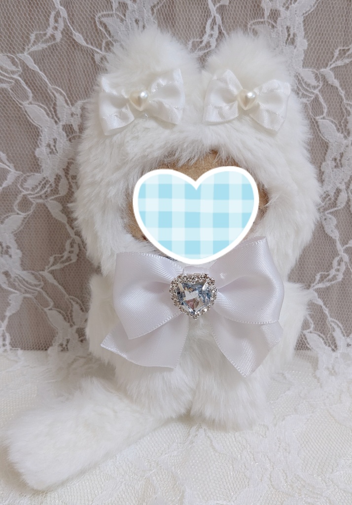 ぬい着ぐるみ♡白ねこ♡白りぼん♡10～12cm用