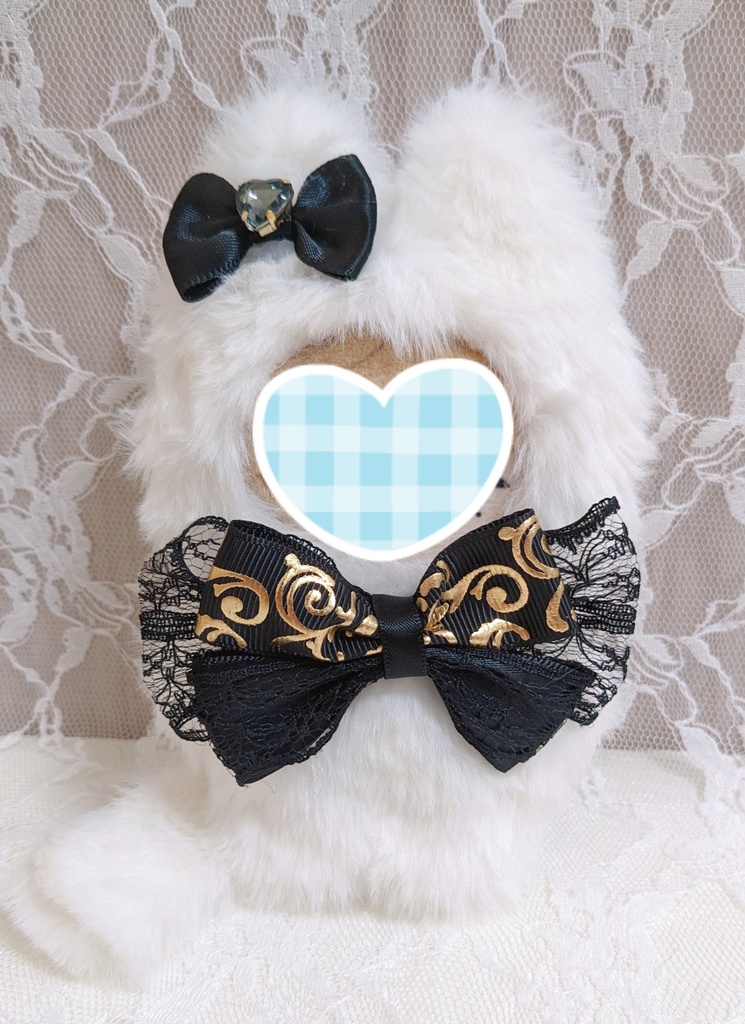 ぬい着ぐるみ♡白ねこ♡ブラックりぼん♡10~12cm用