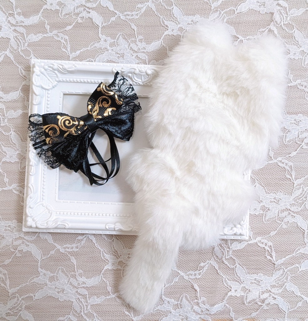 ぬい着ぐるみ♡白ねこ♡ブラックりぼん♡10~12cm用