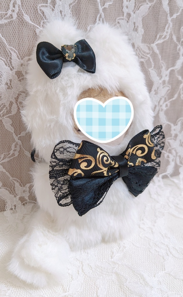 ぬい着ぐるみ♡白ねこ♡ブラックりぼん♡10~12cm用