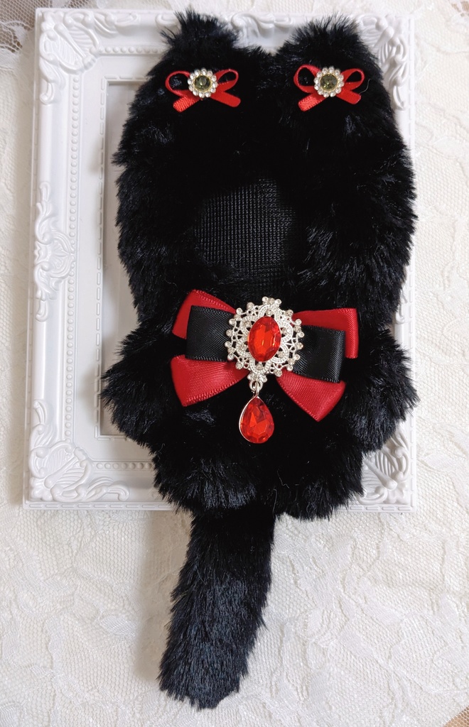 ぬい着ぐるみ♡黒ねこ♡赤×黒りぼん♡10~12cm用