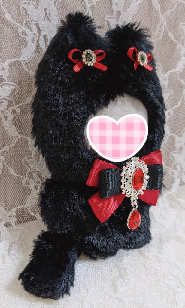 ぬい着ぐるみ♡黒ねこ♡赤×黒りぼん♡10~12cm用
