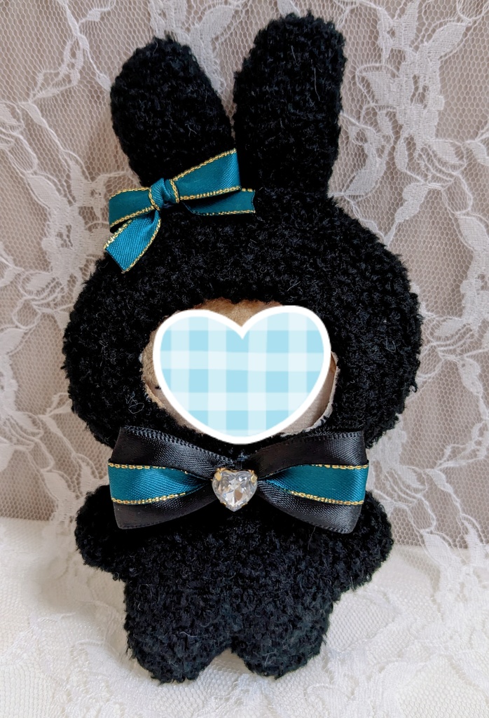 ぬい着ぐるみ♡黒うさぎ♡グリーンブルーりぼん♡10～12cm用