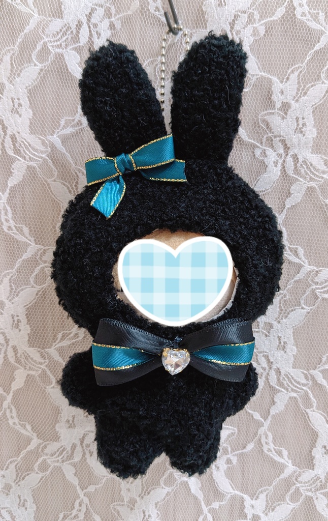 ぬい着ぐるみ♡黒うさぎ♡グリーンブルーりぼん♡10~12cm用