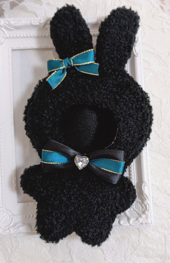 ぬい着ぐるみ♡黒うさぎ♡グリーンブルーりぼん♡10~12cm用