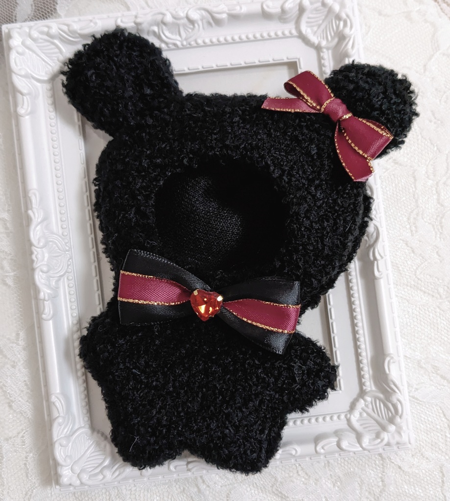 ぬい着ぐるみ♡黒くま♡ワインレッドりぼん♡10~12cm用
