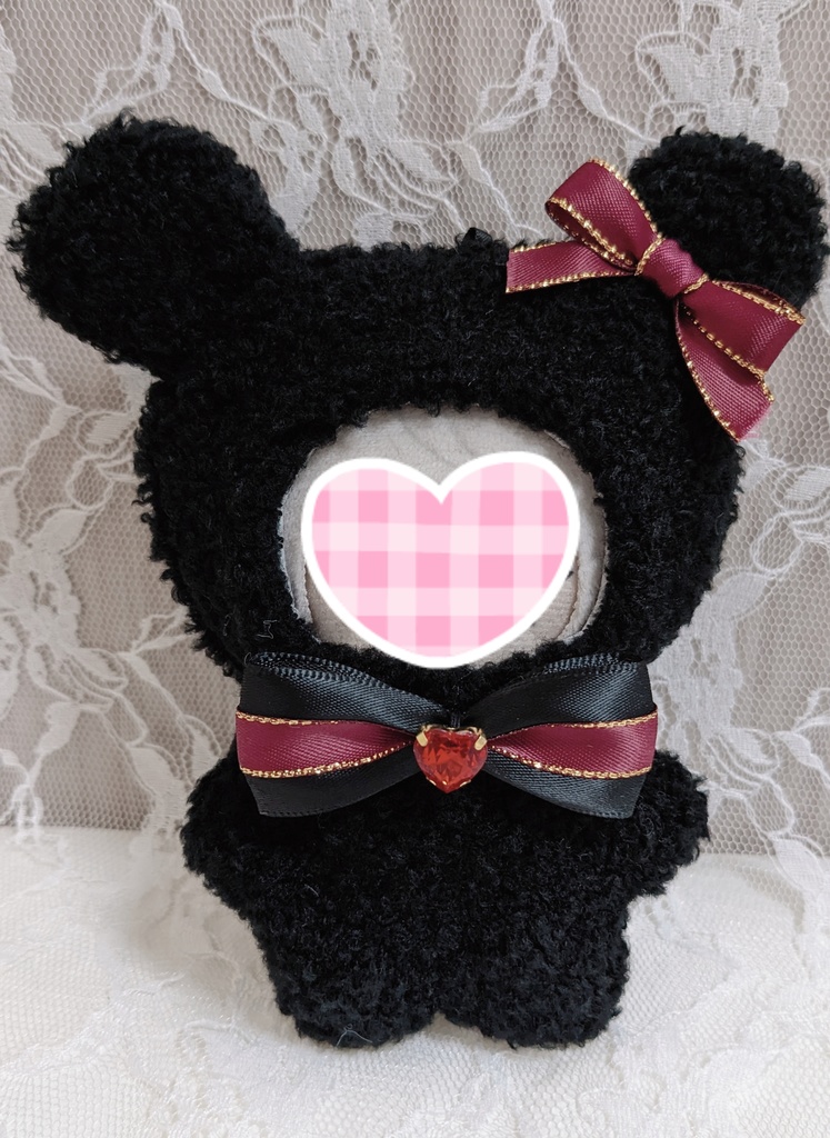 ぬい着ぐるみ♡黒くま♡ワインレッドりぼん♡10～12cm用