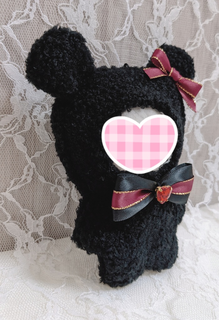ぬい着ぐるみ♡黒くま♡ワインレッドりぼん♡10~12cm用