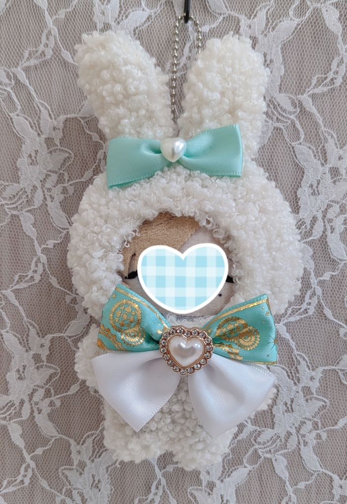 ぬい着ぐるみ♡白うさぎ♡ブルーグリーンりぼん♡10~12cm用