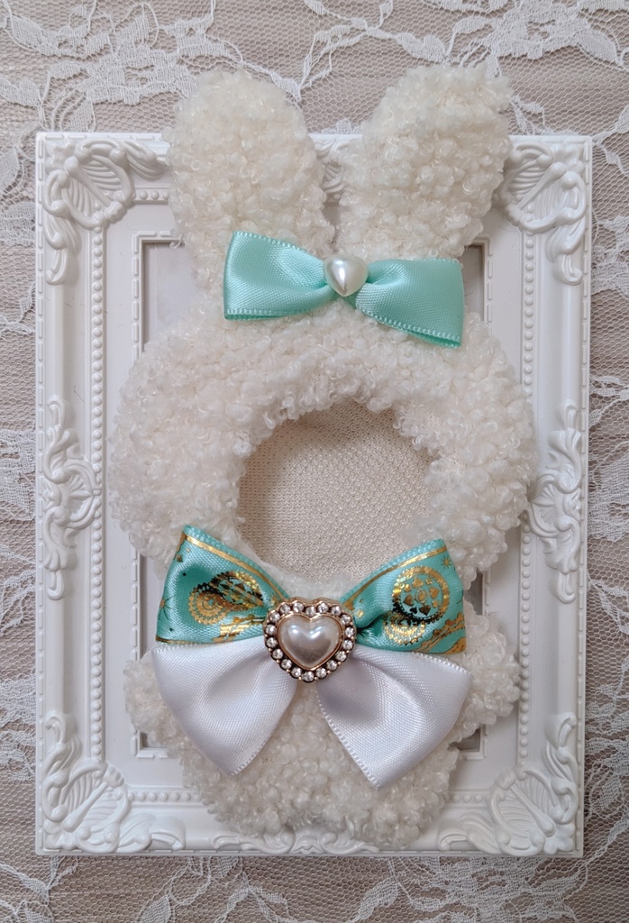 ぬい着ぐるみ♡白うさぎ♡ブルーグリーンりぼん♡10~12cm用
