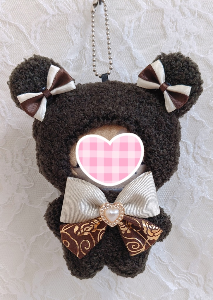 ぬい着ぐるみ♡ダークブラウンくま♡ブラウン系りぼん♡10~12cm用