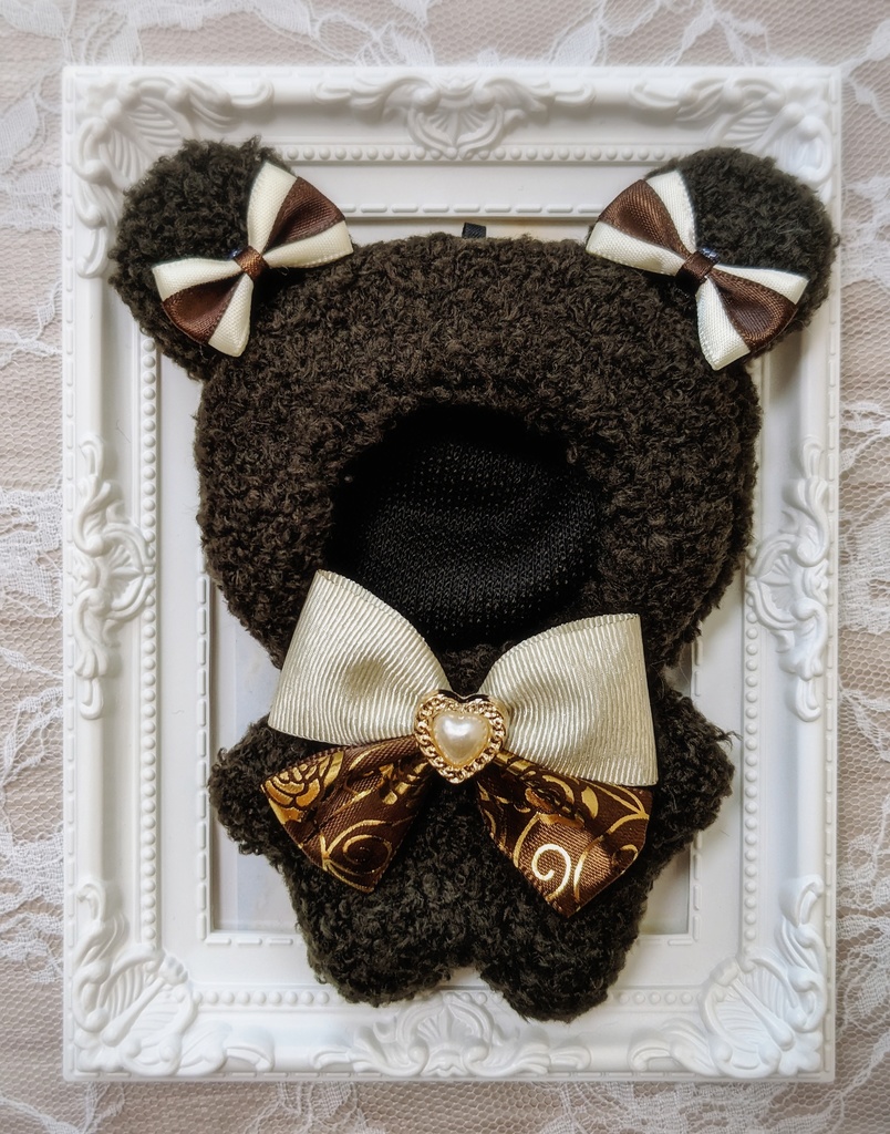 ぬい着ぐるみ♡ダークブラウンくま♡ブラウン系りぼん♡10~12cm用