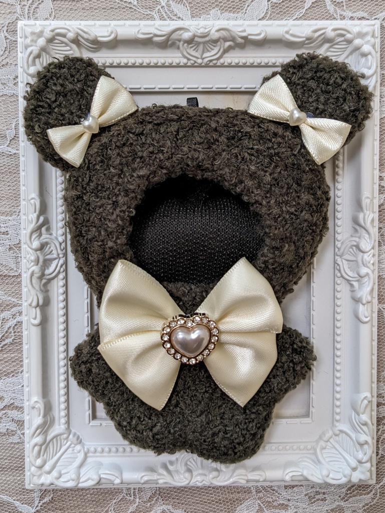 ぬい着ぐるみ♡ダークブラウンくま♡アイボリーりぼん♡10~12cm用