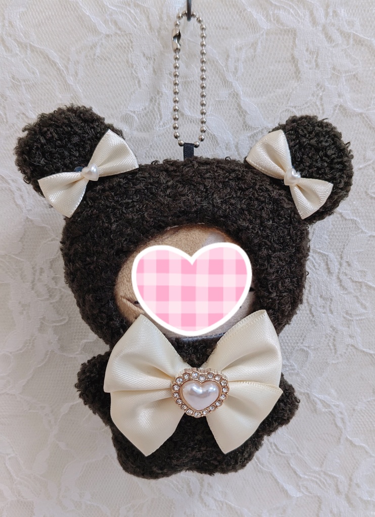 ぬい着ぐるみ♡ダークブラウンくま♡アイボリーりぼん♡10~12cm用