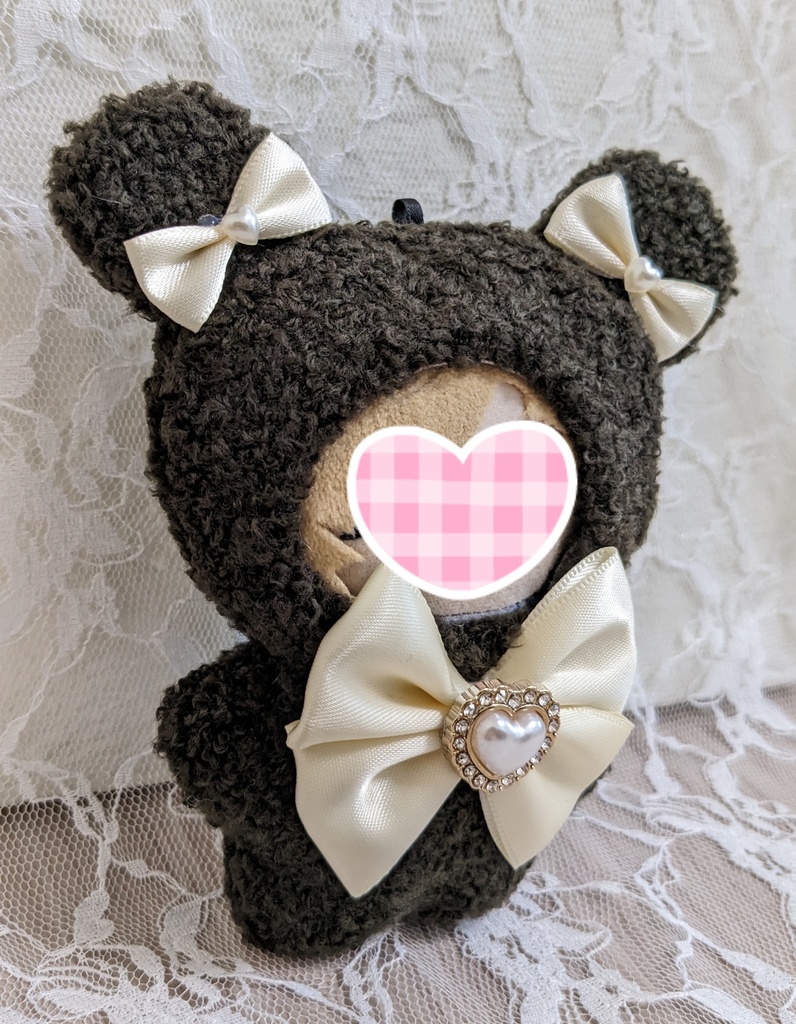 ぬい着ぐるみ♡ダークブラウンくま♡アイボリーりぼん♡10~12cm用