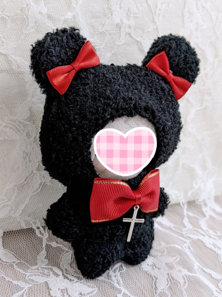 ぬい着ぐるみ♡黒くま♡赤×ゴールドりぼん♡10~12cm用