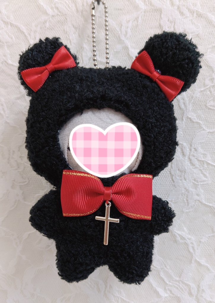 ぬい着ぐるみ♡黒くま♡赤×ゴールドりぼん♡10~12cm用