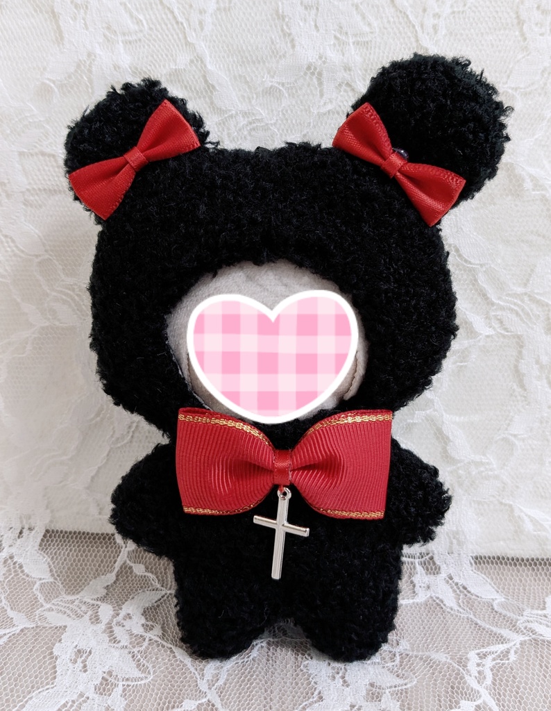 ぬい着ぐるみ♡黒くま♡赤×ゴールドりぼん♡10～12cm用