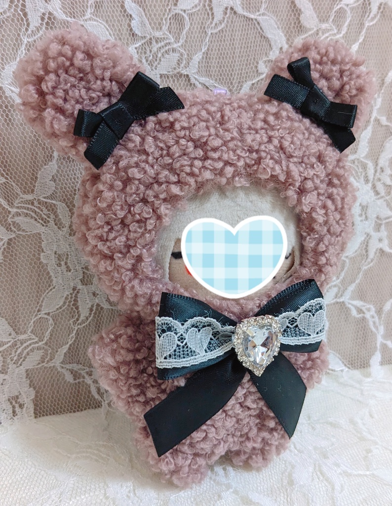 ぬい着ぐるみ♡くすみ紫くま♡黒りぼん♡10~12cm用