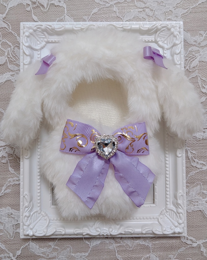 ぬい着ぐるみ♡ロップイヤー白うさぎ♡パープルりぼん♡10~12cm用