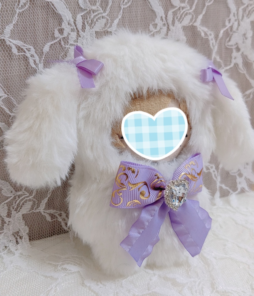ぬい着ぐるみ♡ロップイヤー白うさぎ♡パープルりぼん♡10~12cm用