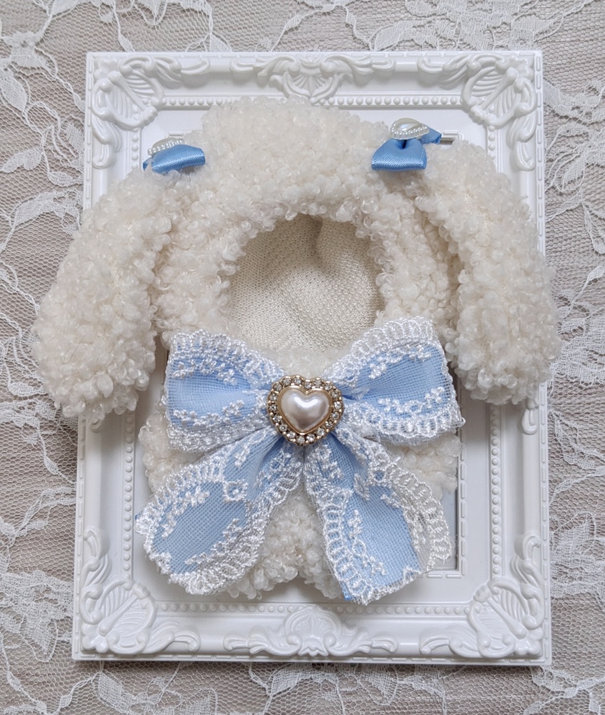 ぬい着ぐるみ♡ロップイヤー白うさぎ♡ブルーりぼん♡10~12cm用