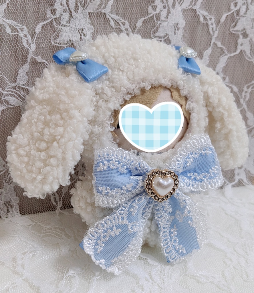 ぬい着ぐるみ♡ロップイヤー白うさぎ♡ブルーりぼん♡10~12cm用