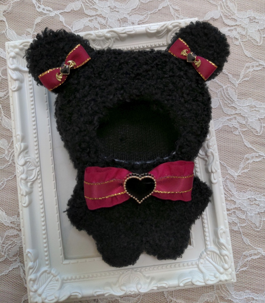 ぬい着ぐるみ♡黒くま×ワインレッドリボン♡10~12cm用