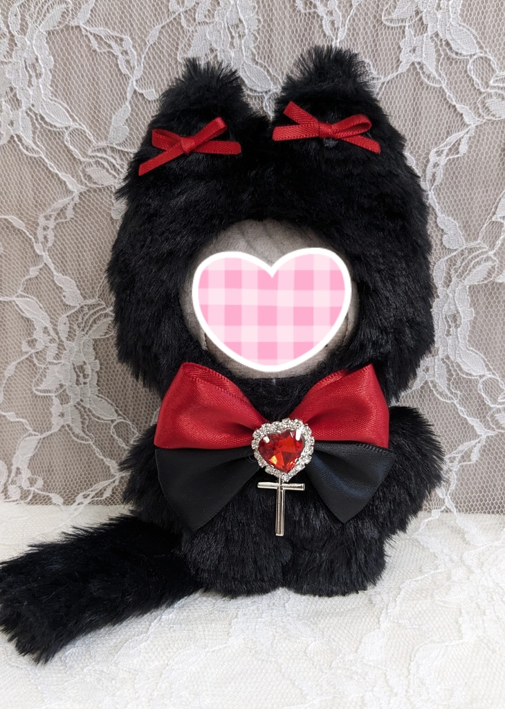 ぬい着ぐるみ♡黒ネコさん×赤黒リボン♡10～12cm用