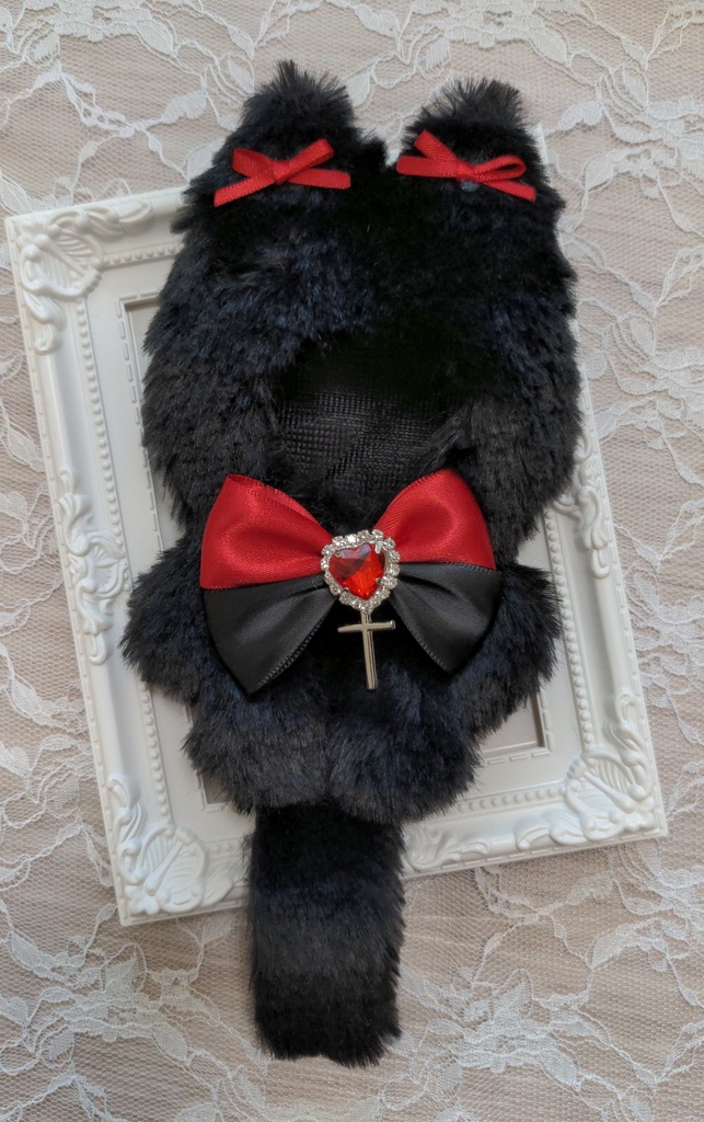 ぬい着ぐるみ♡黒ネコさん×赤黒リボン♡10~12cm用