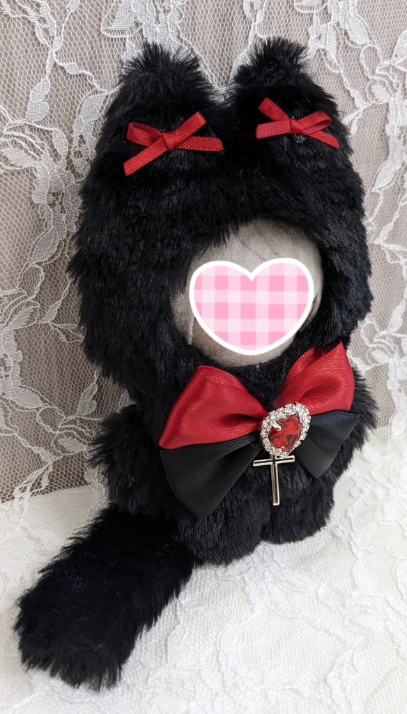 ぬい着ぐるみ♡黒ネコさん×赤黒リボン♡10~12cm用