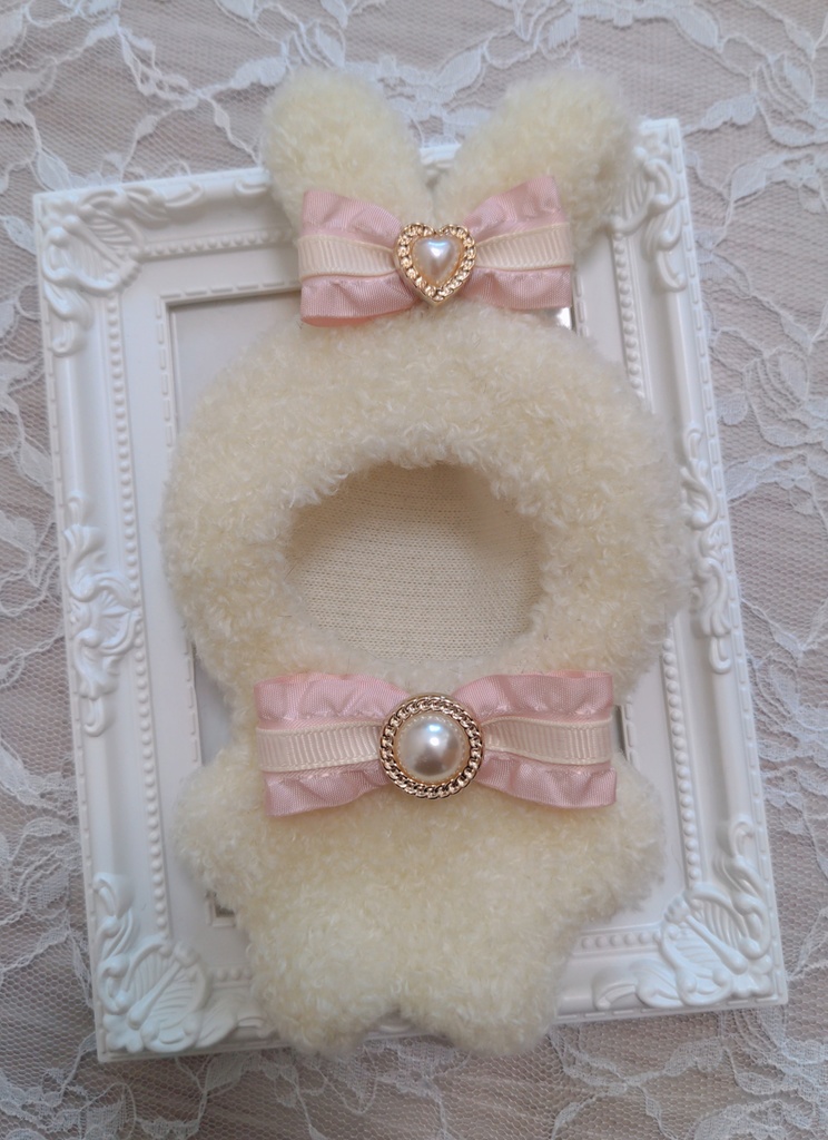 ぬい着ぐるみ♡アイボリーうさぎさん×ピンクリボン♡10~12cm用